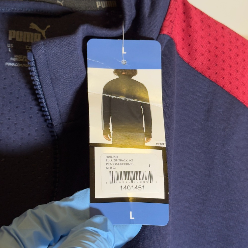 Puma Long Sleeve Track Jacket Navy Men's Size Large Full Zip Solid Pocket Top - Picture 7 of 12